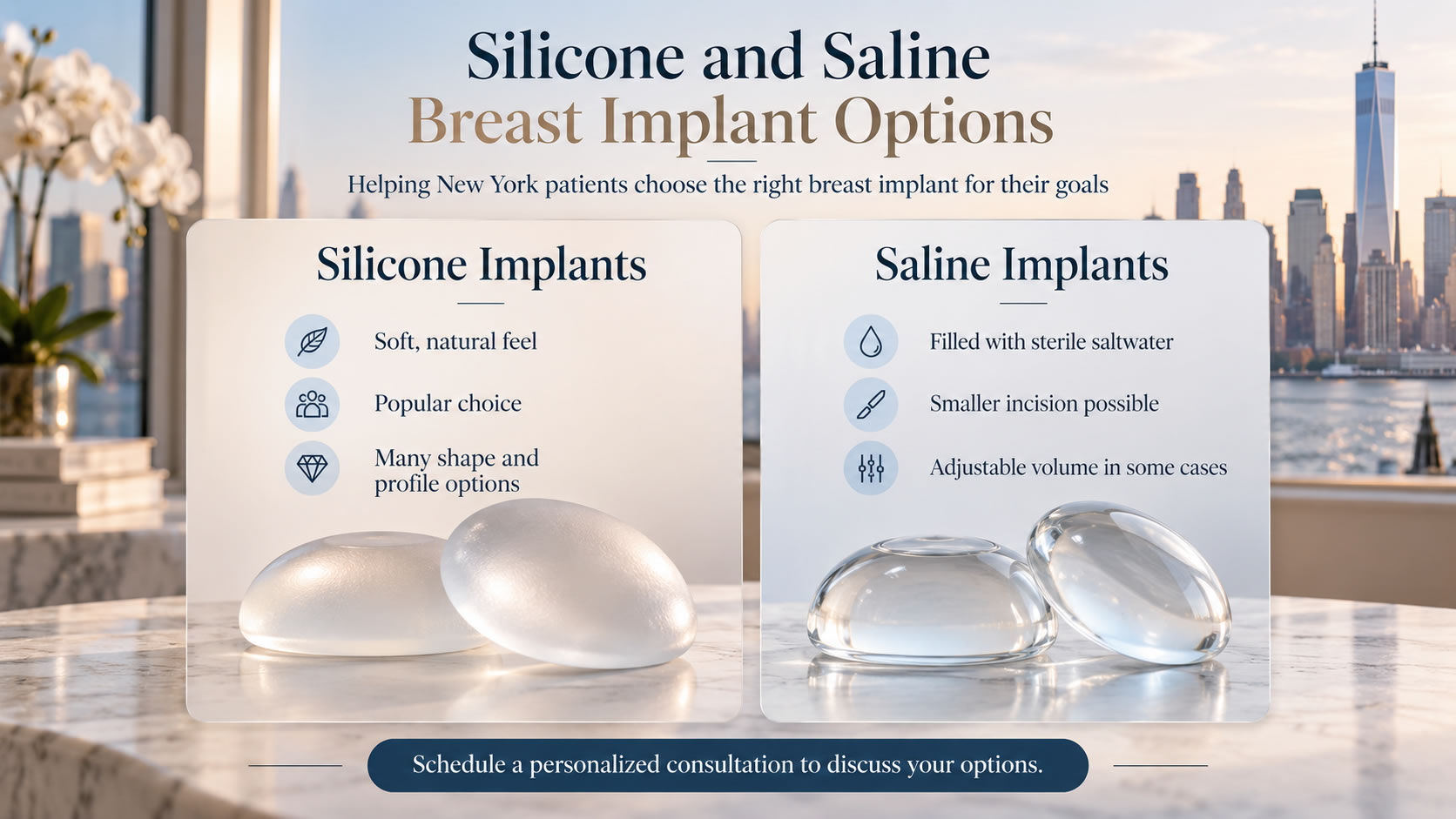 Silicone and saline breast implant options for New York patients